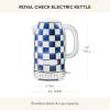 MACKENZIE-CHILDS Electric Kettle, Stainless-Steel Tea Kettle, Black-and-White Courtly Flower Market(Royal Check)
