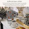 MACKENZIE-CHILDS Electric Kettle, Stainless-Steel Tea Kettle, Black-and-White Courtly Flower Market(White Flower Market)