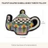 MACKENZIE-CHILDS Throw Pillow, Decorative Cotton Pillow for Living Room, 18×14, Embellished Teapot Shape