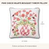 MACKENZIE-CHILDS Throw Pillow, Decorative Cotton Pillow for Valentine’s Day Decor, 18×18, Pink Check Hearts Bouquet