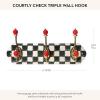 MACKENZIE-CHILDS Triple Wall Hook, Enamel Hanging Wall Rack, Pink-and-White Rosy Check(Courtly Check)