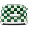 MACKENZIE-CHILDS 2-Slice Toaster, Decorative Toaster for Kitchen, Black-and-White Courtly Flower Market(Emerald Check)