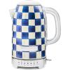 MACKENZIE-CHILDS Electric Kettle, Stainless-Steel Tea Kettle, Black-and-White Courtly Flower Market(Royal Check)