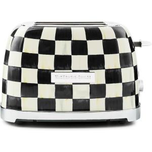 MACKENZIE-CHILDS 2-Slice Toaster, Decorative Toaster for Kitchen, Black-and-White Courtly Flower Market(Courtly Check)