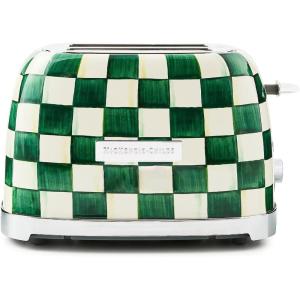 MACKENZIE-CHILDS 2-Slice Toaster, Decorative Toaster for Kitchen, Black-and-White Courtly Flower Market(Emerald Check)