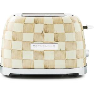 MACKENZIE-CHILDS 2-Slice Toaster, Decorative Toaster for Kitchen, Black-and-White Courtly Flower Market(Mocha Check)