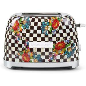 MACKENZIE-CHILDS 2-Slice Toaster, Decorative Toaster for Kitchen, Black-and-White Courtly Flower Market(White Flower Market)