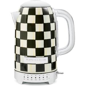 MACKENZIE-CHILDS Electric Kettle, Stainless-Steel Tea Kettle, Black-and-White Courtly Flower Market(Courtly Check)