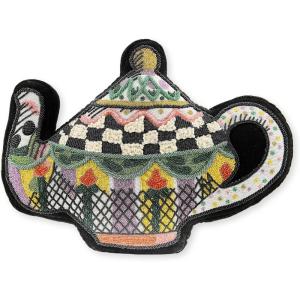MACKENZIE-CHILDS Throw Pillow, Decorative Cotton Pillow for Living Room, 18×14, Embellished Teapot Shape