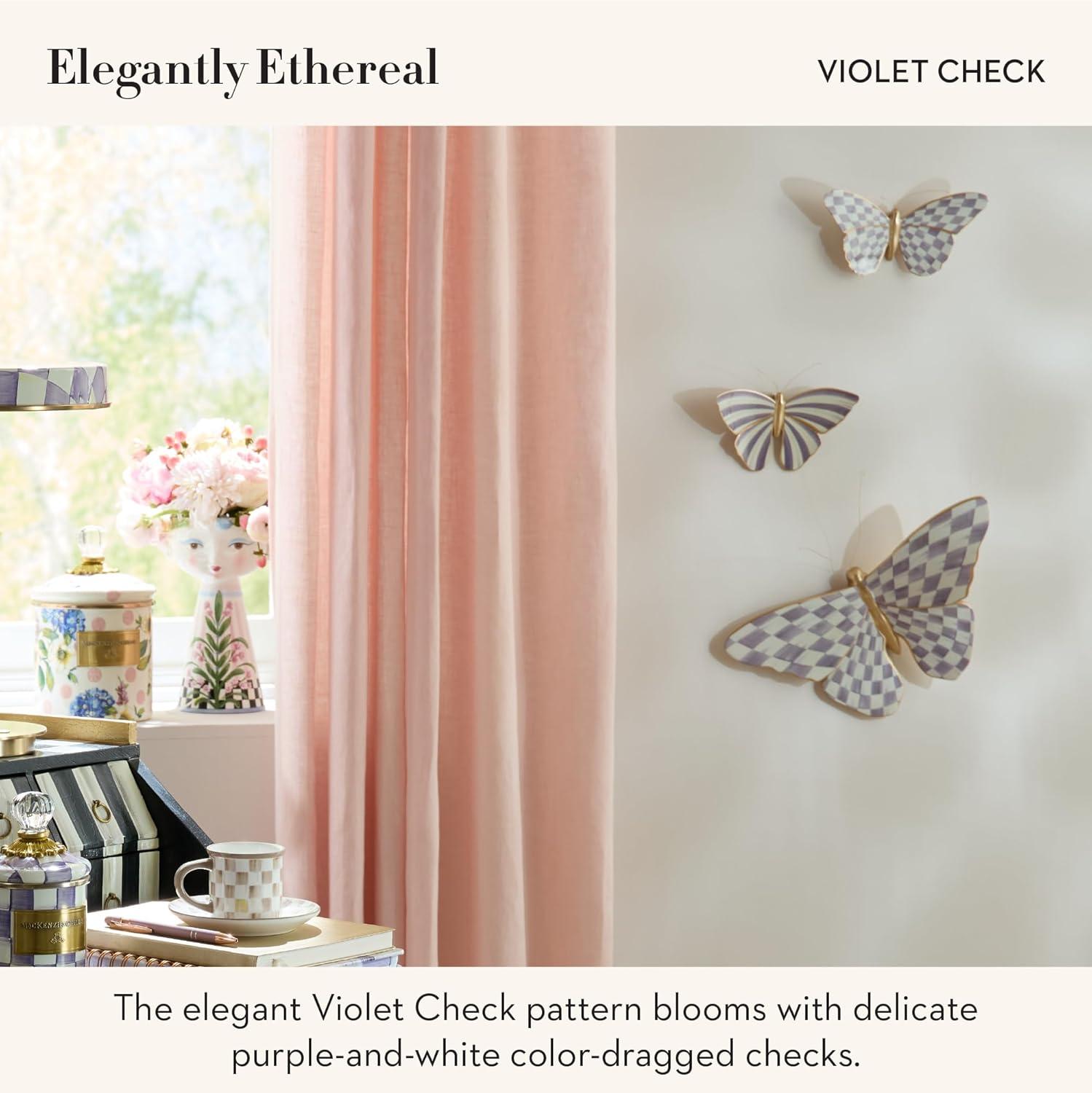 image:imageMACKENZIECHILDS Set of 2 Butterfly Decorations Hanging Butterfly Wall Decor BrownandWhite MochaViolet Check