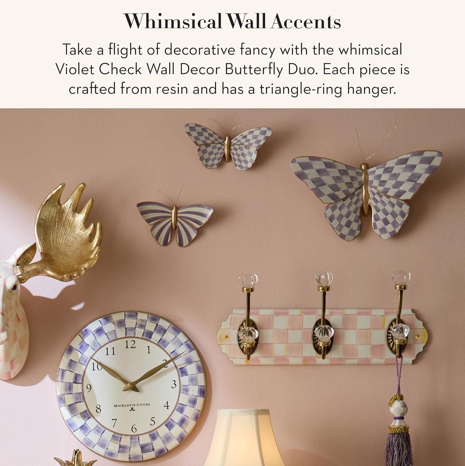 image:imageMACKENZIECHILDS Set of 2 Butterfly Decorations Hanging Butterfly Wall Decor BrownandWhite MochaViolet Check