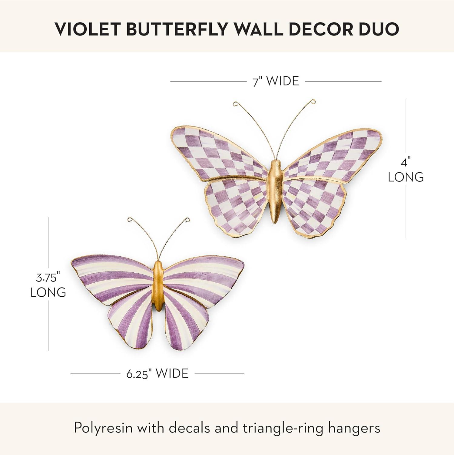 image:imageMACKENZIECHILDS Set of 2 Butterfly Decorations Hanging Butterfly Wall Decor BrownandWhite MochaViolet Check