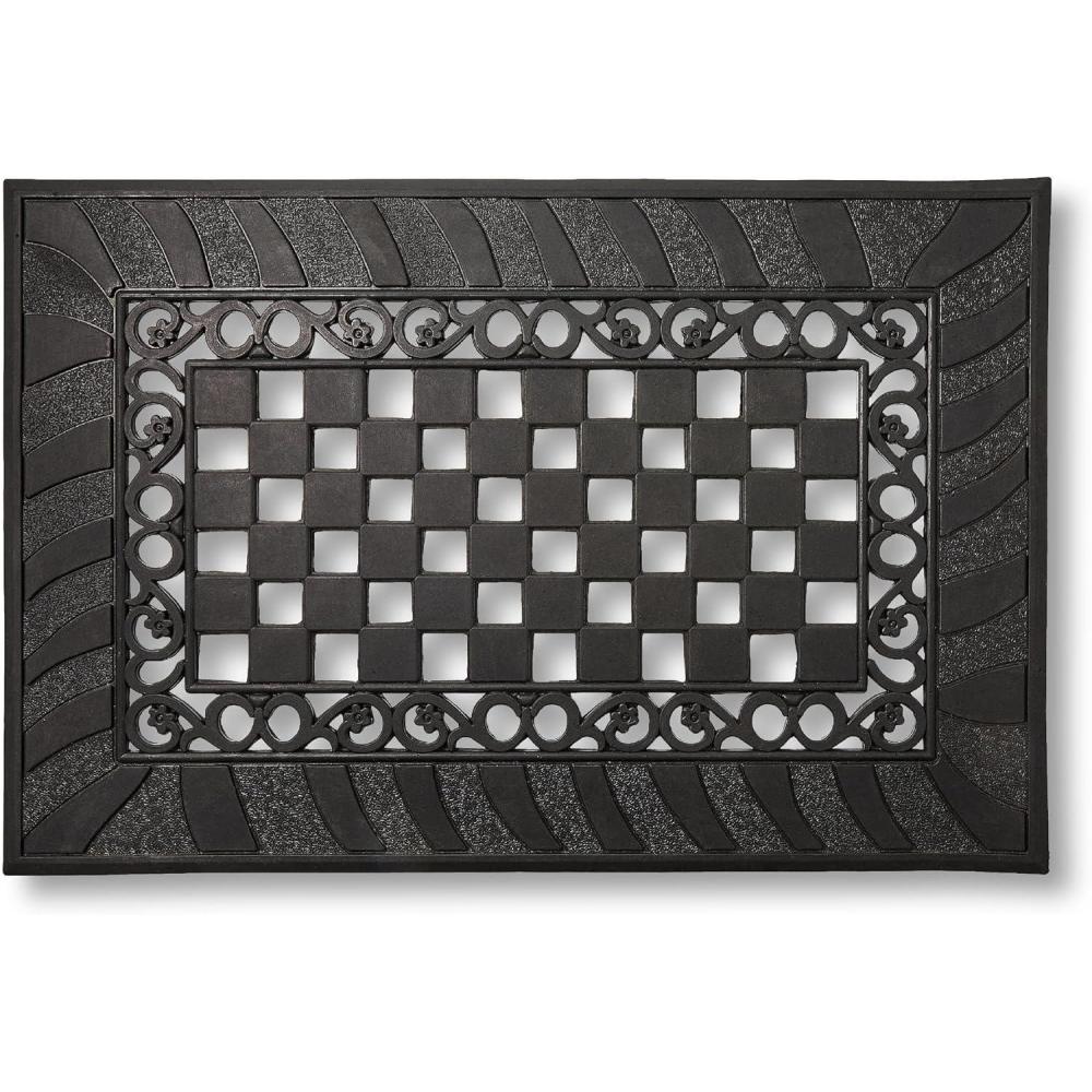 image:imageMACKENZIECHILDS Rubber Door Mat Decorative Outdoor Floor or Front Door Mat 24 x 36 Classic Check