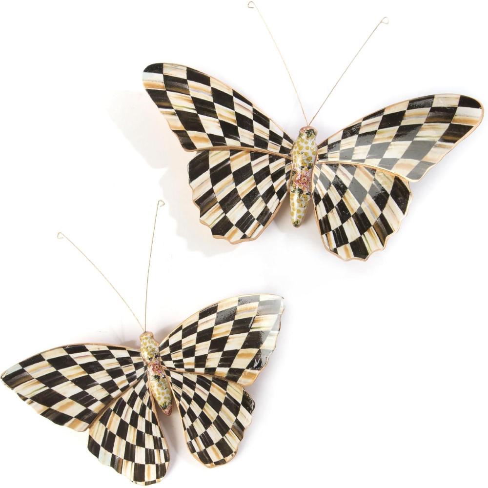 image:imageMACKENZIECHILDS Set of 2 Butterfly Decorations Hanging Butterfly Wall Decor BrownandWhite MochaCourtly Check