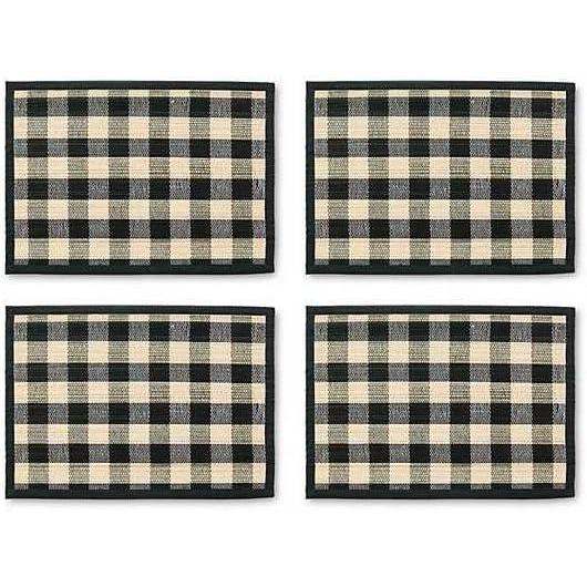 image:imageMACKENZIECHILDS Set of 4 Straw Placemats Woven Table Mats Blue Woven CheckBlack