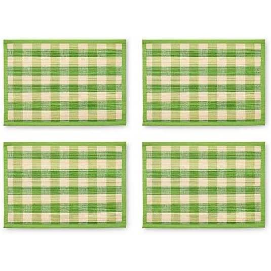 image:imageMACKENZIECHILDS Set of 4 Straw Placemats Woven Table Mats Blue Woven CheckGreen