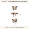 MACKENZIE-CHILDS Set of 3 Butterfly Decorations, Hanging Butterfly Wall Decor, Brown-and-White Mocha(Courtly Check & Stripe)