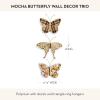 MACKENZIE-CHILDS Set of 3 Butterfly Decorations, Hanging Butterfly Wall Decor, Brown-and-White Mocha(Mocha)