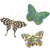 MACKENZIE-CHILDS Set of 3 Butterfly Decorations, Hanging Butterfly Wall Decor, Brown-and-White Mocha(Pond)