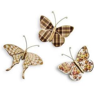 MACKENZIE-CHILDS Set of 3 Butterfly Decorations, Hanging Butterfly Wall Decor, Brown-and-White Mocha(Mocha)