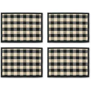 MACKENZIE-CHILDS Set of 4 Straw Placemats, Woven Table Mats, Blue Woven Check(Black)