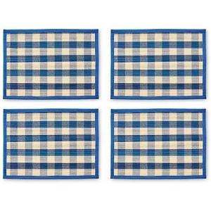 MACKENZIE-CHILDS Set of 4 Straw Placemats, Woven Table Mats, Blue Woven Check(Blue)