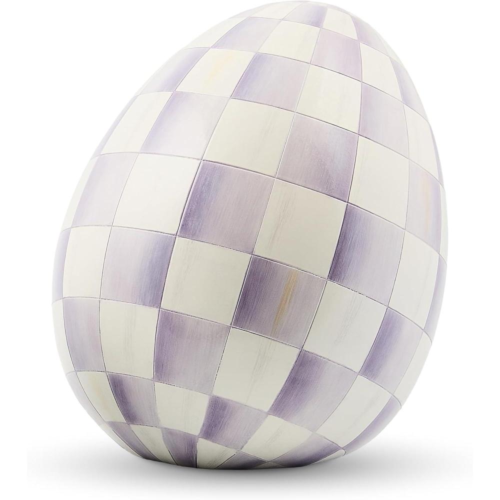 image:imageMACKENZIECHILDS Egg Figurine Cute Easter Table Decoration Spring and Easter Egg Decor Mini PinkandWhite Bubblegum StripeViolet Check