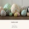 MACKENZIE-CHILDS Egg Figurine, Cute Easter Table Decoration, Spring and Easter Egg Decor, Mini, Pink-and-White Bubblegum Stripe(Aqua Check)