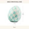 MACKENZIE-CHILDS Egg Figurine, Cute Easter Table Decoration, Spring and Easter Egg Decor, Mini, Pink-and-White Bubblegum Stripe(Aqua Check)