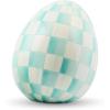 MACKENZIE-CHILDS Egg Figurine, Cute Easter Table Decoration, Spring and Easter Egg Decor, Mini, Pink-and-White Bubblegum Stripe(Aqua Check)