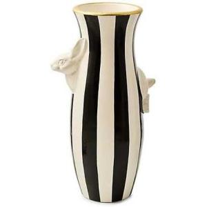 MACKENZIE-CHILDS Ceramic Rabbit Vase, Unique Flower Vase Decor, Black-and-White Courtly Stripe