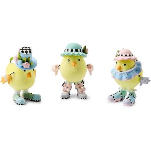 MACKENZIE-CHILDS Set of 3 Patience Brewster Resin Figurines, Handmade Spring and Easter Decor, Chicks