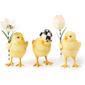 MACKENZIE-CHILDS Set of 3 Rose Garden Chicks, Spring Baby Chick Decorations, Easter Table Decor