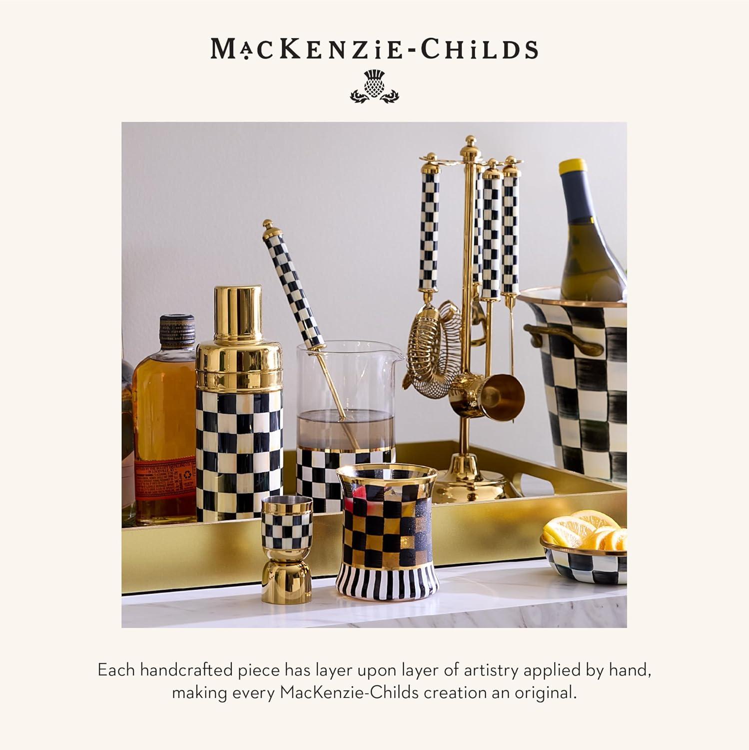 image:imageMACKENZIECHILDS 3260 BarTool Set 5Piece Set with StainlessSteel Jigger Strainer Bottle Opener Mixing Spoon Knife and Stand BlackandWhite Courtly Check Gold