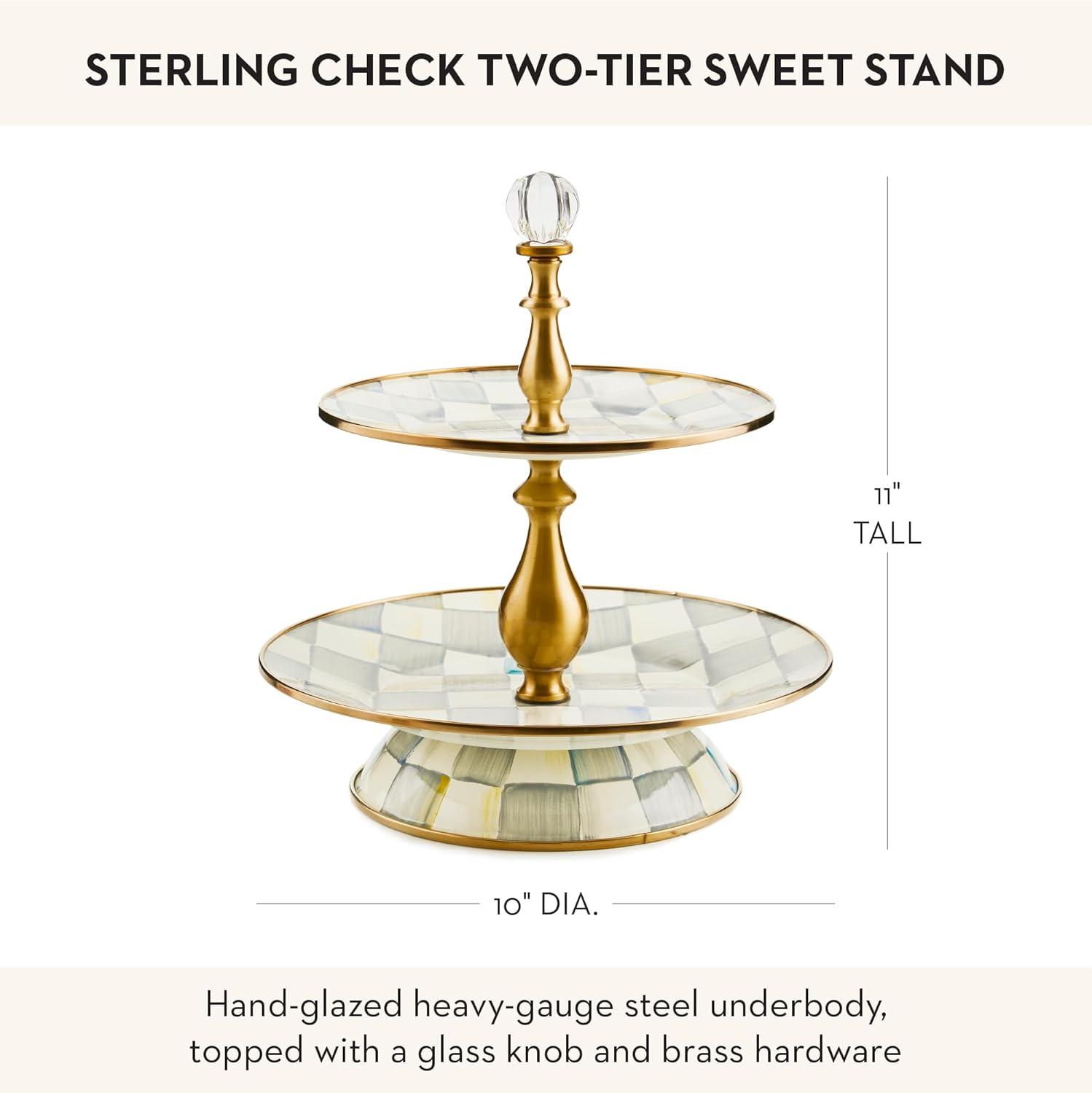 image:imageMACKENZIECHILDS Enamel Tiered Sweet Stand TwoTier Serving Tray for Dessert PinkandWhite Rosy CheckSterling Check