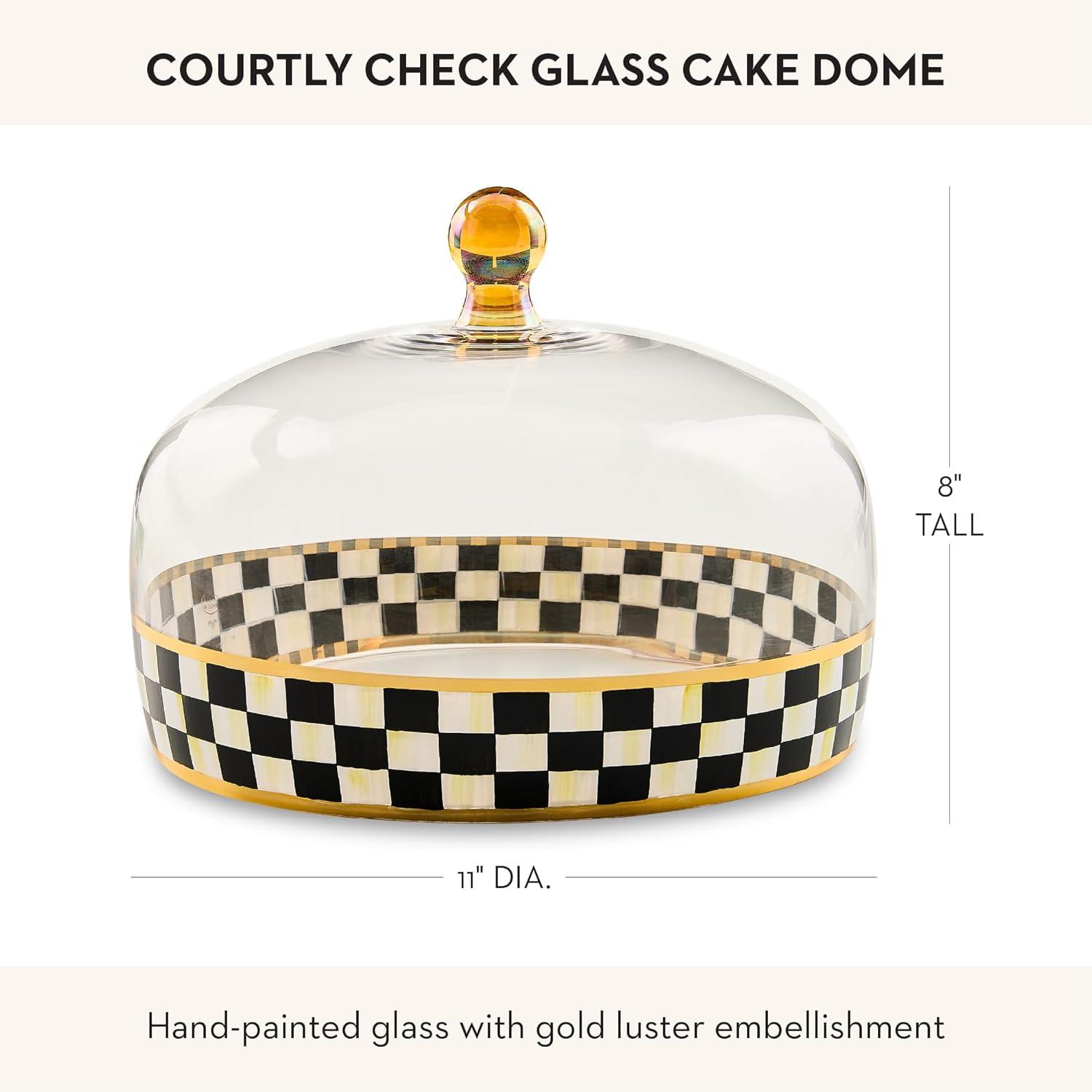 image:imageMACKENZIECHILDS Glass Cake Dome Round CakeStand Cover 11Inch Diameter BlackandWhite Courtly Check