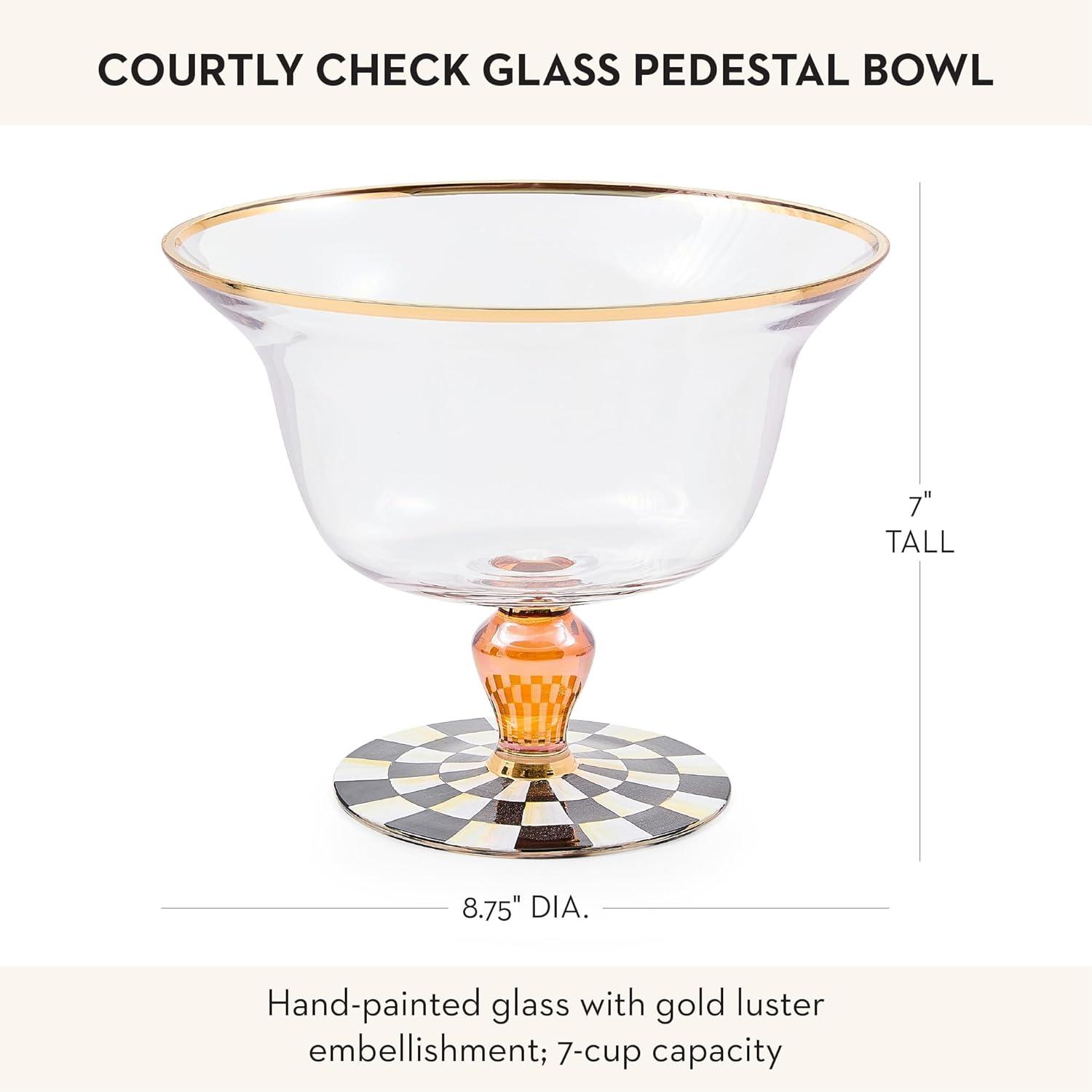 image:imageMACKENZIECHILDS Glass Pedestal Bowl Decorative Serving Bowl BlackandWhite Courtly Check