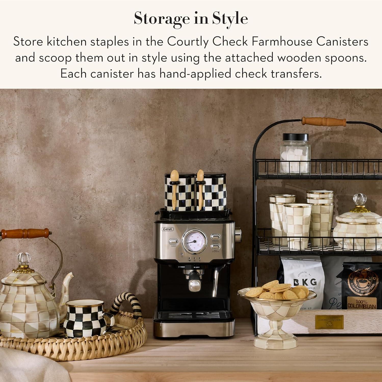image:imageMACKENZIECHILDS Set of 2 Ceramic Farmhouse Canisters Kitchen Storage Containers with Lids 26Ounce Capacity Each BrownandWhite Mocha CheckCourtly Check
