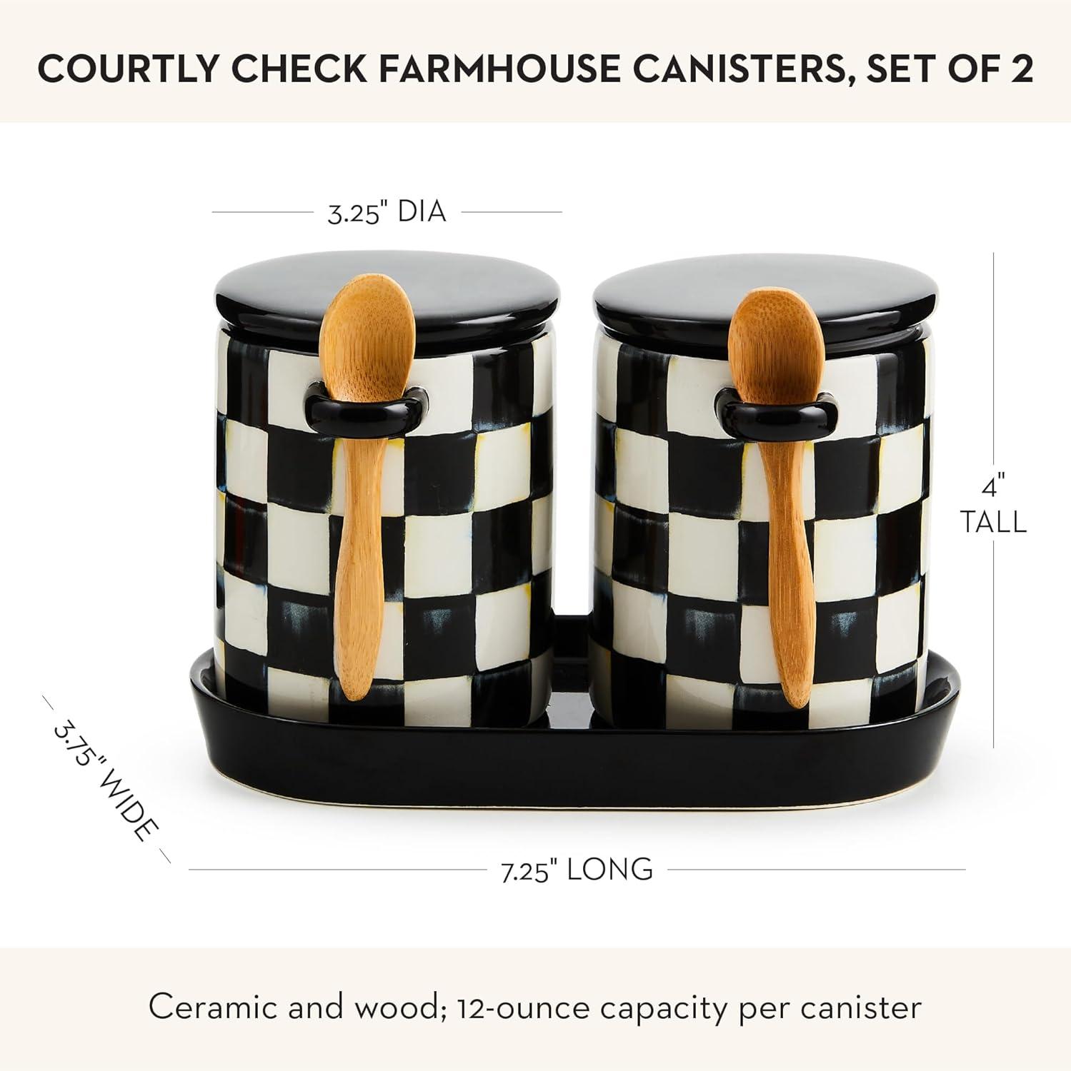 image:imageMACKENZIECHILDS Set of 2 Ceramic Farmhouse Canisters Kitchen Storage Containers with Lids 26Ounce Capacity Each BrownandWhite Mocha CheckCourtly Check