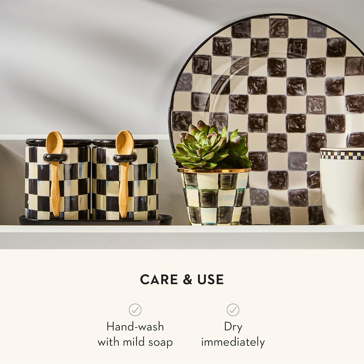 image:imageMACKENZIECHILDS Set of 2 Ceramic Farmhouse Canisters Kitchen Storage Containers with Lids 26Ounce Capacity Each BrownandWhite Mocha CheckCourtly Check