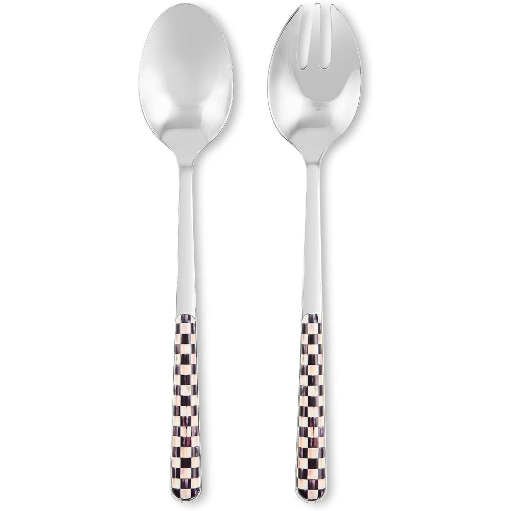 image:imageMACKENZIECHILDS 2Piece Bistro Salad Serving Set StainlessSteel Salad Servers BlackandWhite Courtly CheckCourtly Check