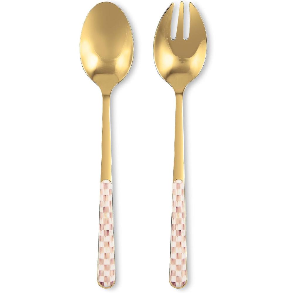image:imageMACKENZIECHILDS 2Piece Bistro Salad Serving Set StainlessSteel Salad Servers BlackandWhite Courtly CheckMocha Check