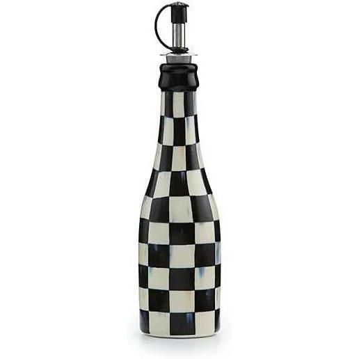 image:imageMACKENZIECHILDS Ceramic Farmhouse Oil Cruet Ceramic OilDispenser Bottle BrownandWhite Mocha CheckCourtly Check