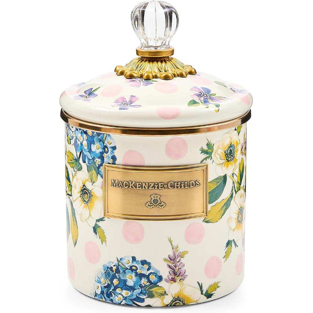 image:imageMACKENZIECHILDS Enamel Canister Kitchen Storage Container with Lid Small 38Ounce Capacity Wildflowers Pink