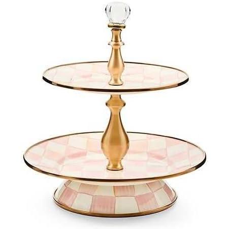 image:imageMACKENZIECHILDS Enamel Tiered Sweet Stand TwoTier Serving Tray for Dessert PinkandWhite Rosy CheckRosy Check