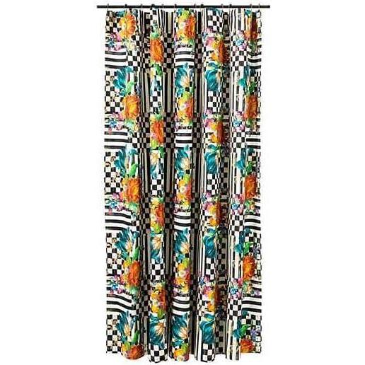 image:imageMACKENZIECHILDS Fabric Shower Curtain Decorative Bathroom Shower Curtain 72x72 BrownandWhite Mocha CheckCourtly Flower Market