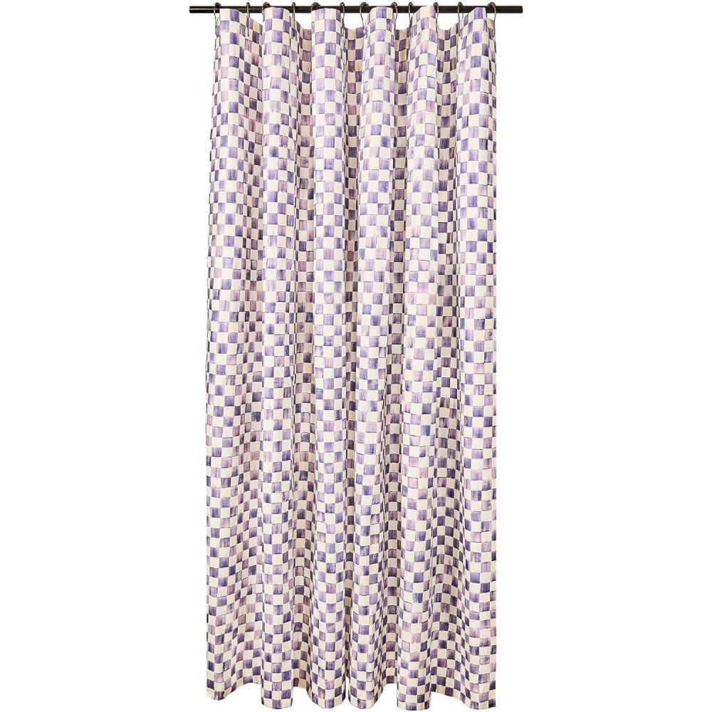 image:imageMACKENZIECHILDS Fabric Shower Curtain Decorative Bathroom Shower Curtain 72x72 BrownandWhite Mocha CheckViolet Check