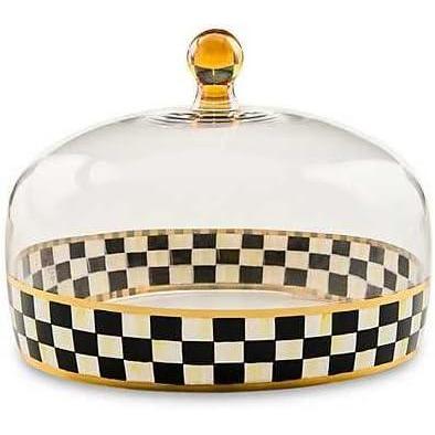 image:imageMACKENZIECHILDS Glass Cake Dome Round CakeStand Cover 11Inch Diameter BlackandWhite Courtly Check