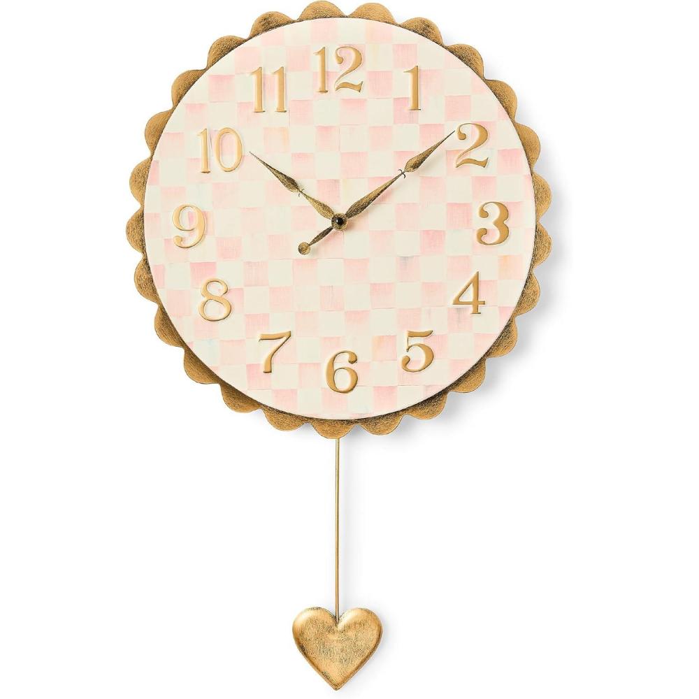 image:imageMACKENZIECHILDS Heart Pendant Wall Clock Rustic Home Decor Pinkand WhiteRosy Check