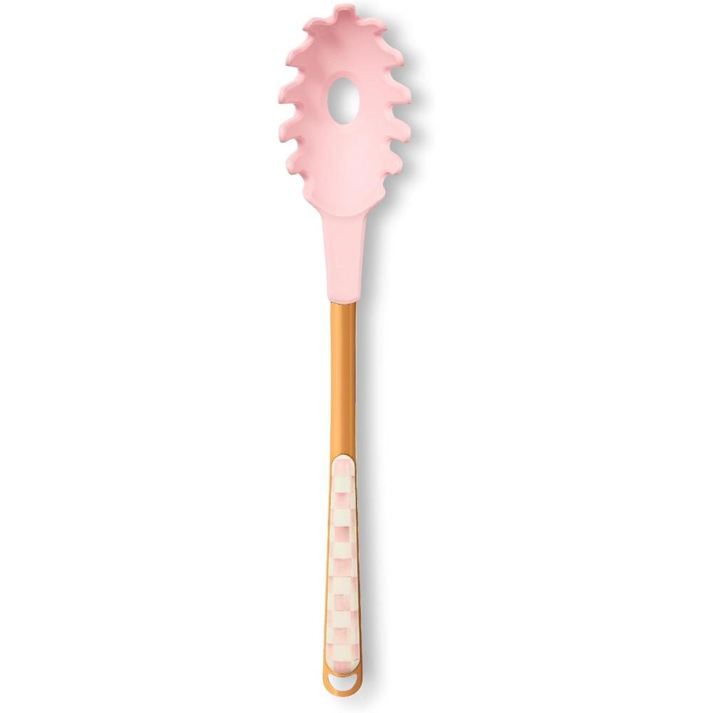 image:imageMACKENZIECHILDS Pasta Spoon StainlessSteel Slotted Spoon for Cooking PinkandWhite Rosy CheckClassic